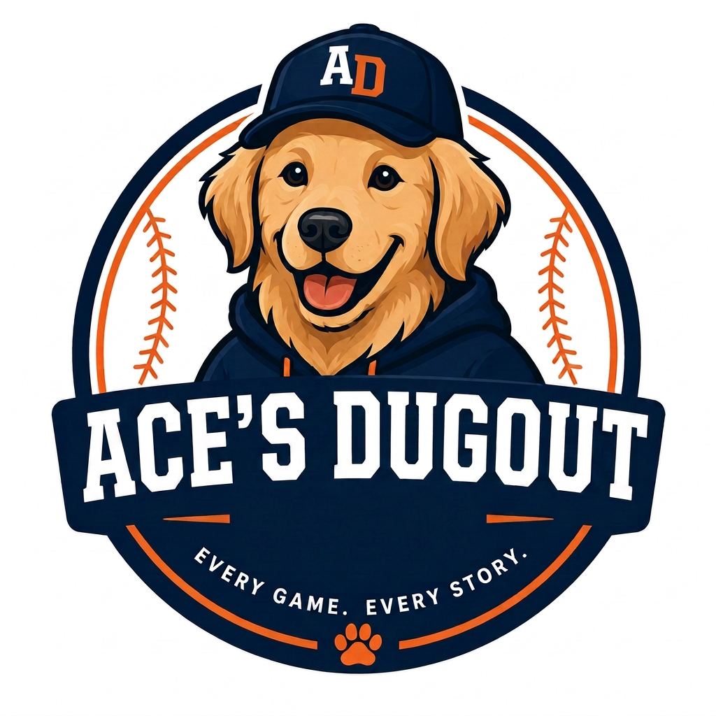 Ace's Dugout badge logo with Ace, the golden retriever mascot